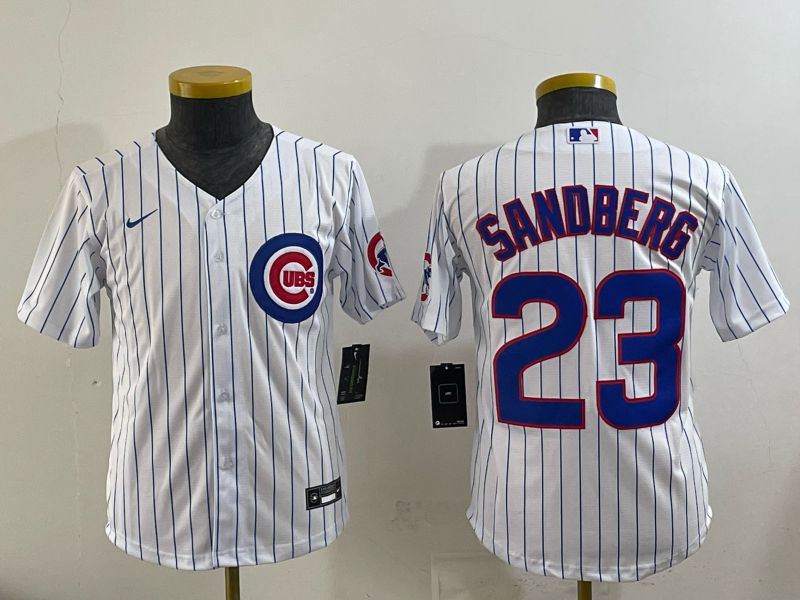 Youth 2025 Chicago Cubs #23 Sandberg white stripe Nike MLB Jersey style 011